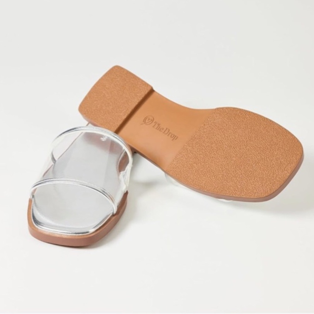 NWT The Drop silver Oslo one band flat Sandals size 8.5